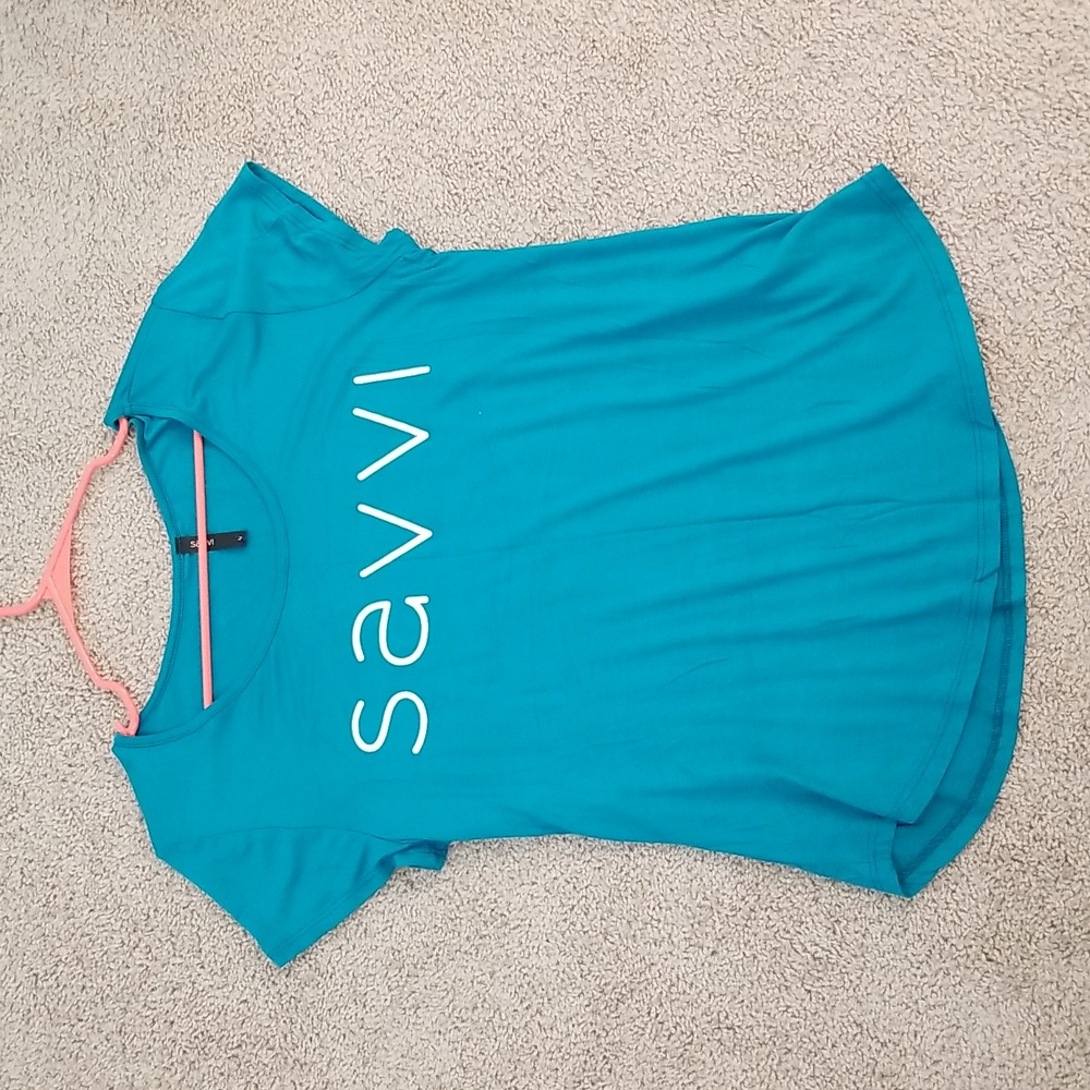 Savvi Bright Teal Large Short Sleeve Workout Tee